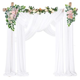 Pack of 2 Pelmet White Wedding Curtain Wedding Arch, 160 x 600 cm Wedding Arch Decoration, Tulle Fabric Curtains for Wedding Party Ceremony, Photography, Stage Decoration, Party