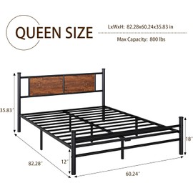 LUBEDCY Queen Size Metal Platform Bed Frame, Mattress Foundation with Headboard and and Footboard, No Box Spring Needed, Sturdy Steel Slat Support, Non-Slip and Noiseless, Easy to Assemble