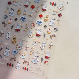 Rabbit Nail Art Stickers Blue Nail Decals Cartoon Nail Stickers for Nails Art Self Adhesive 5D Embossed with Design Easter Nails Charm for Women Manicure Supplies