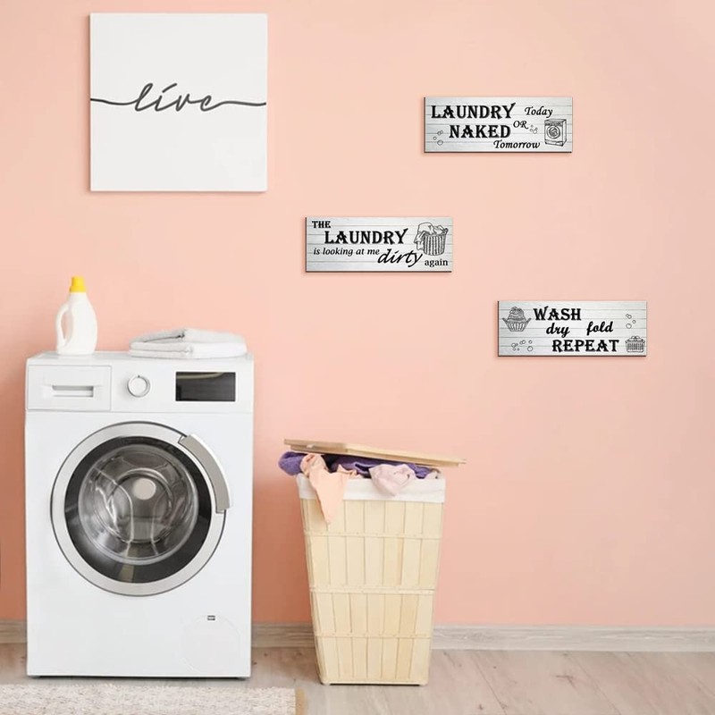 3 Pieces Laundry Room Signs, Laundry Wash Dry and Fold