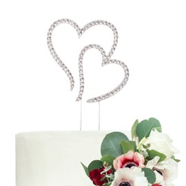 LOVENJOY Gift Boxed Two Hearts One Love Rhinestone Wedding Cake Topper Silver