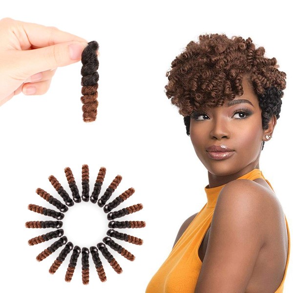 MIMAN 5 Packs 10 Inch Short Crochet Hair Braiding 8MM Bouncy Carrie Curls Crochet Hair for Women Synthetic Braiding Hair(Black to Brown #1B/30)