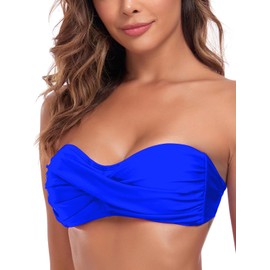 Colloyes Women's Royal Blue Bandeau Bikini Top Strapless Tie Back Bathing Suit Top Size Medium