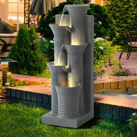 5-Tier Cascading Outdoor Water Fountain with LED Lights