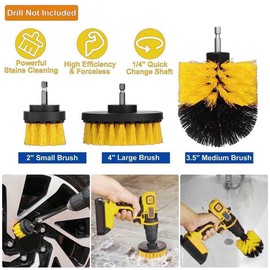 3 Different Home Cleaning Drill Brush Sets Suitable for Floors, Tiles, Grout, Kitchen and Bathroom, Also for car Detailing, Tires, Engines, Yellow