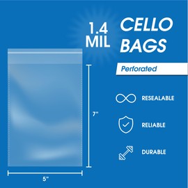 Spartan Industrial - 5" X 7" (200 Count) Crystal Clear Resealable Cello Poly Bags for Jewelry, Cards, Envelopes & Treats - Self Seal & Reinforced