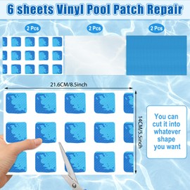 Threlaco 6 pcs Vinyl Pool Patch Repair Patches 5.5" x 8.5 "Peel and Stick Pool Liner Repair Patch Tape Self Adhesive Tape Kit for In-ground Pools Inflatable Boat Toy Floats Tent