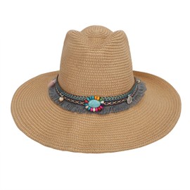 Mens Womens Western Cowboy Straw Hat Classic Brown Cowgirl Woven Sun Hat Roll Up Fedora Hat