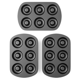 Tiawudi Non-Stick 6-Cavity Donut Baking Pans, Makes Individual Full-Sized 3 1/4" Donuts, Set of 3