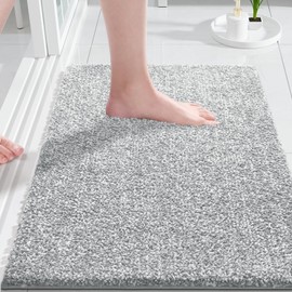 Yimobra Non-Slip Bathroom Rug, Extra Soft and Comfortable, Water-Absorbent, Thick and Machine Washable, Fluffy Bath Mat for Shower and Bathtub, Green & White, 43 x 61 cm