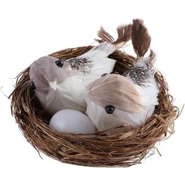 GOUDOGEDC 2 Set Simulation Bird Nest with Bird and Eggs Decor,Fake Foam Feather Birds,Artificial Birds,for DIY Craft Tree Decoration