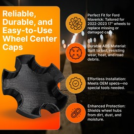 SplashNColor Wheel Center Cap for Rims – Durable Replacement Center Cap Compatible with 17" Steel Wheels – Fits Ford Maverick 2022-2023 – Stylish Hub Inserts for Steel Rims – 1 Piece – Black - ABS