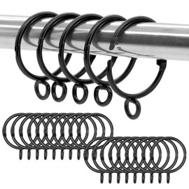 RUNYU® 24 Stück Schwarz Vorhangringe Metall Gardinenringe mit Haken Öse, Duschvorhangringe 25 mm Duschringe für Fenster Tür Duschvorhänge