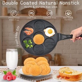 WKWKTOTO Pancake Maker Egg Frying Pan Suitable for All Stovetops & Induction Cooker, 10.5 Inch Animal Pancake Pan, 7 Molds Pancake Maker with PFOA Free Coating
