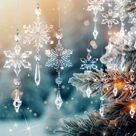 15 Pcs Christmas Acrylic Snowflake Christmas Crystal Christmas Tree Ornaments Christmas Crystal Decorations Crystal Ornaments for Christmas Tree for Party Celebration (Transparent)