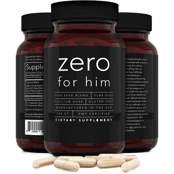 California Basics Fiber Supplements for Men (150 Count) - Daily Dietary Chia Flaxseed Psyllium Husk Vegan Capsules - High Fiber Supplement Pills Zero for Him Normal Strength Fiber Pills