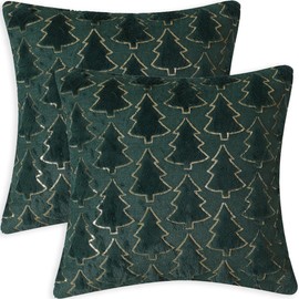 Tennove Christmas Cushion Covers with Sequin Christmas Tree 40x40cm Soft Fluffy Decorative Throw Pillow Covers Set of 2 Boho Pillowcases for Home Couch Bed Home Decor, Green