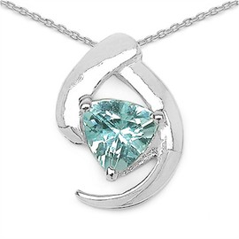 Schmuck-Art Schmidt Collier/Necklace with Blue Topaz 0.80 Carat Pendant Rhodium Plated Silver