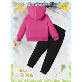 Cute Girls Heart Print Sweatsuit - Casual Kids Clothes Long Hooded Sweatshirt Pants Fall Winter Outfits(RoseRed,120,1272b)