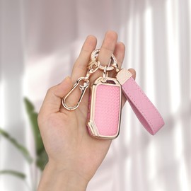 Seedwee for Kia key fob cover, Soft TPU Keys Protector Bling Key Fob Keychain for Kia K4 K5 Cerato Ceed Forte NIRO Sorento Seltos Sportage Soul Telluride, Gold Pink