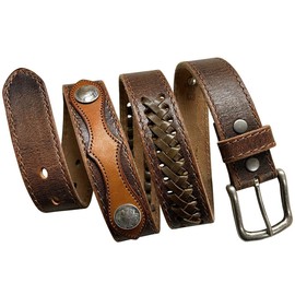 Western Antique Buckle buffalo Indian Coin Conchos Genuine Full Grain Leather Belt 1-1/2"(38mm) Wide (Brown, 40)