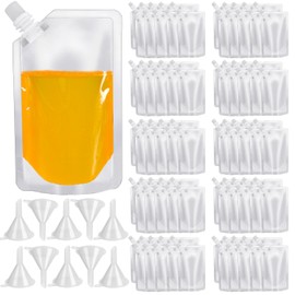 100 Pcs Plastic Flasks,8 Oz Drink Pouches Bulk,Reusable Drink Pouches,Leak-Proof Food Grade Plastic Flasks for Travel