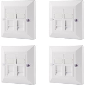 rhinocables CAT5e Ethernet Faceplate | Double 2 & Quad 4 RJ45 Gang Wall Sockets | Simple CAT 5 Setup for Printers, VoIP, Phones & More | Network Expansion for Home or Business (2 Port,Pack of 4)