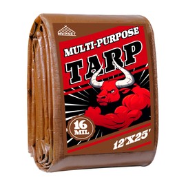Tarp 12x25 ft Super Heavy Duty 16mil 100% Waterproof,Uv Resistant,High Durability Multipurpose Brown Tarp Suitable for Courtyards, Cars, Camping, Gardens, Pet Nests -by MVPNET