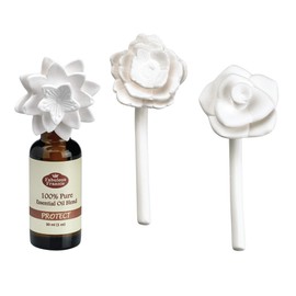 Fabulous Frannie Protect Aromatherapy Ceramic Flower Diffuser with 30ml Pure Essential Oil Blend Made with Clove, Lemon, Cinnamon, Eucalyptus and Rosemary Essential Oils 3pk Set.