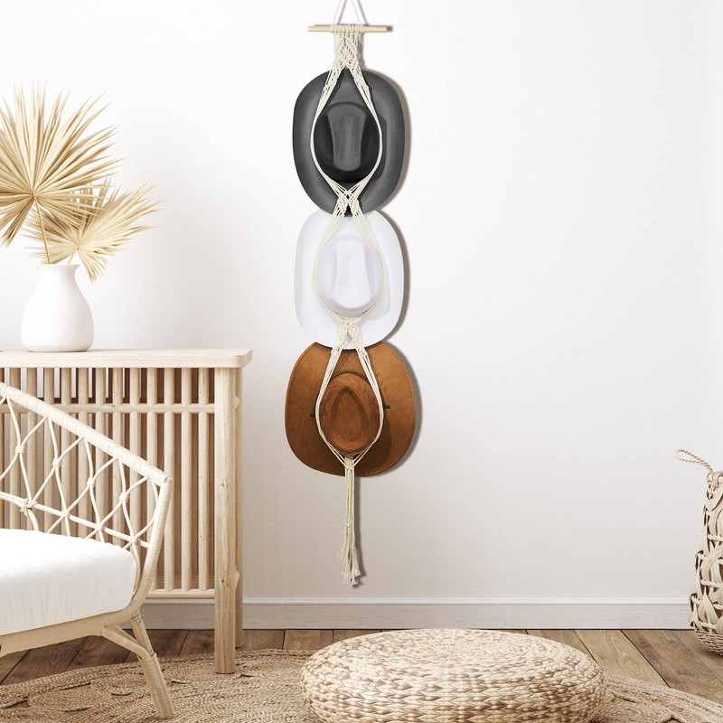 Yulejo Macrame Hat Hangers Boho Hat Rack for Wall Western