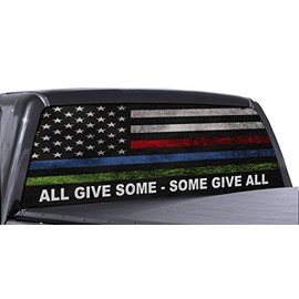 FGD Brand Truck Rear Window Wrap Police Fire & Military American Flag Perforated Vinyl Decal