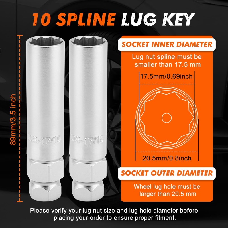 CASOMAN 2-Piece 10 Spline Lug Nut Key, Wheel Lock Removal