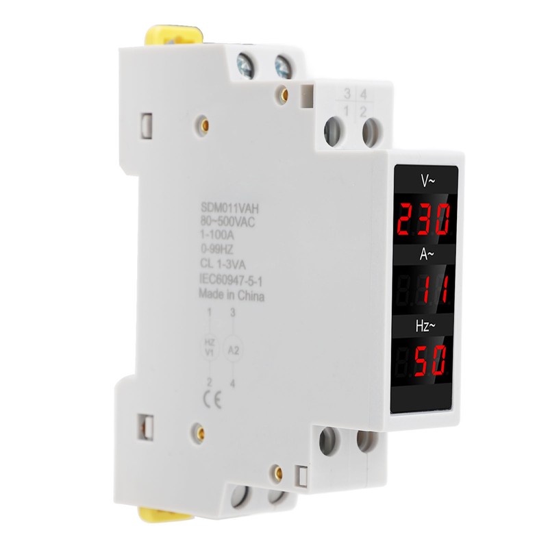 Digital Display Energy Meter Din Rail Mounted Volts Amps Hertz