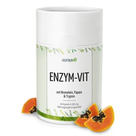 Sanuvit® Enzym-Vit | 90 Kapseln | frische Rohstoffe mit hoher Enzym-Aktivität | in magnesaftresistenten Kapseln | Reinstoffprodukt direkt vom Hersteller (hypoallergene Manufaktur)