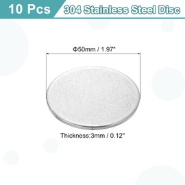 uxcell 10Pcs Stainless Steel Disc, 1 31/32"(50mm) Dia 0.12"(3mm) Thick 304 Stainless Steel Flat Round Sheet Blank Round Circle Plate for Crafts Metal Stamping and Jewelry Making