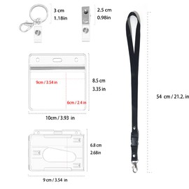 PaiLeWei Ausweishülle mit Lanyard,Schlüsselanhänger, Clips, harter klarer Abzeichenhalter, Durchsichtige Kartenhülle,Badge Holder Karten für Ausweishalter,ausweishüllen, (1 Set Horizontal)