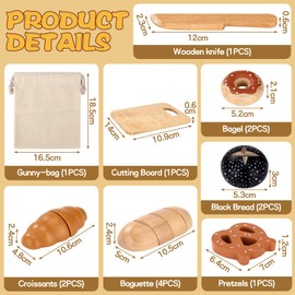 Mexgcom Children's Kitchen Play Kitchen Accessories, Kitchen Toy Cutting Bread Made of Wood, Play Kitchen Accessories, Breakfast Set with Velcro Connection, Children's Kitchen Play Kitchen for Ages 3