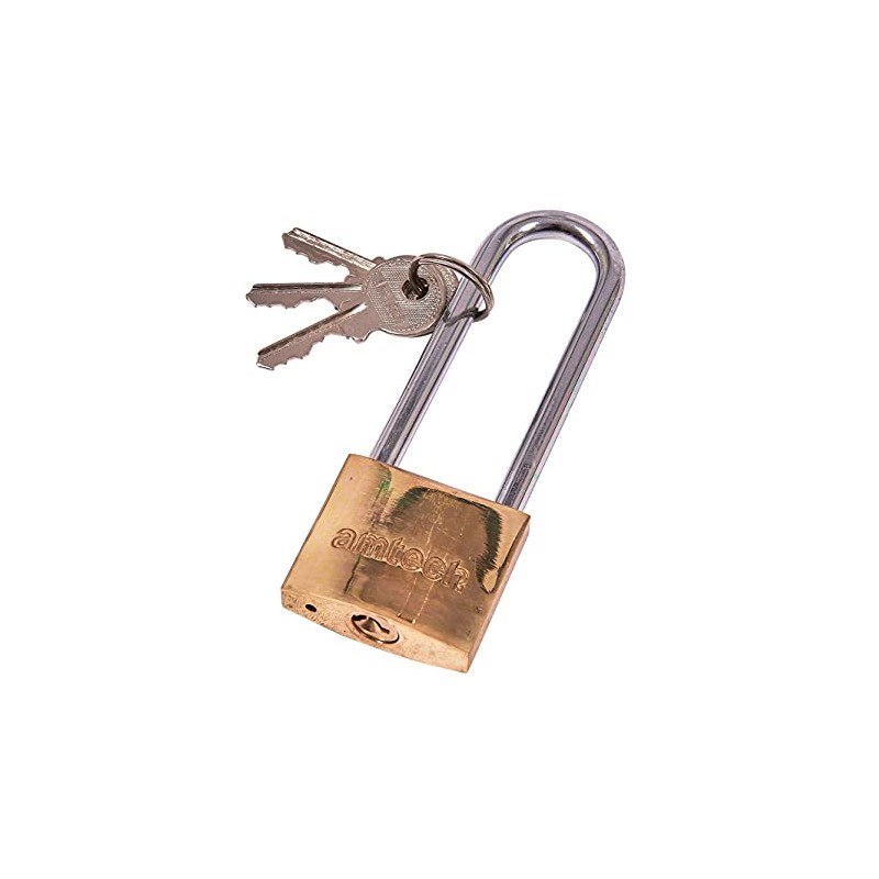 Amtech T1500C 38mm Solid Brass Long Shackle Padlock, Small Padlock