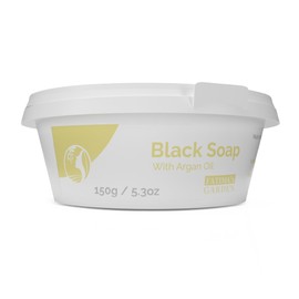 Fatima's Garden Black Soap (Beldi Soap) with Argan Oil 100% natural Moroccan Black Soap, Body Scrub, Pure & Natural, Purifying, Cleansing, exfoliating for Hammam Ritual- 5.3 Oz / 150gr