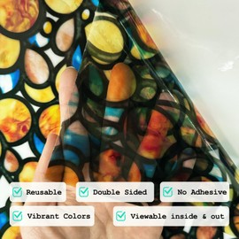 ChicSkin Original Hand Drawn Stained Glass Window Hanging Clings, Floral Window Film Decorative Textured Window Cling, Spring Vine Glass Window Decor Boho Sunset Vine Window Stickers 22.83"X51.18"