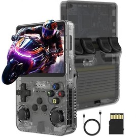 2025 New Upgrade R36S Retro Handheld Game Console with 128G Built-in 15000+ Classic Games, Portable Hand Held Open Source Linux System 3.5-in 4k HD IPS Screen Video Game Player, Gift for Boys Girls - Color: Black