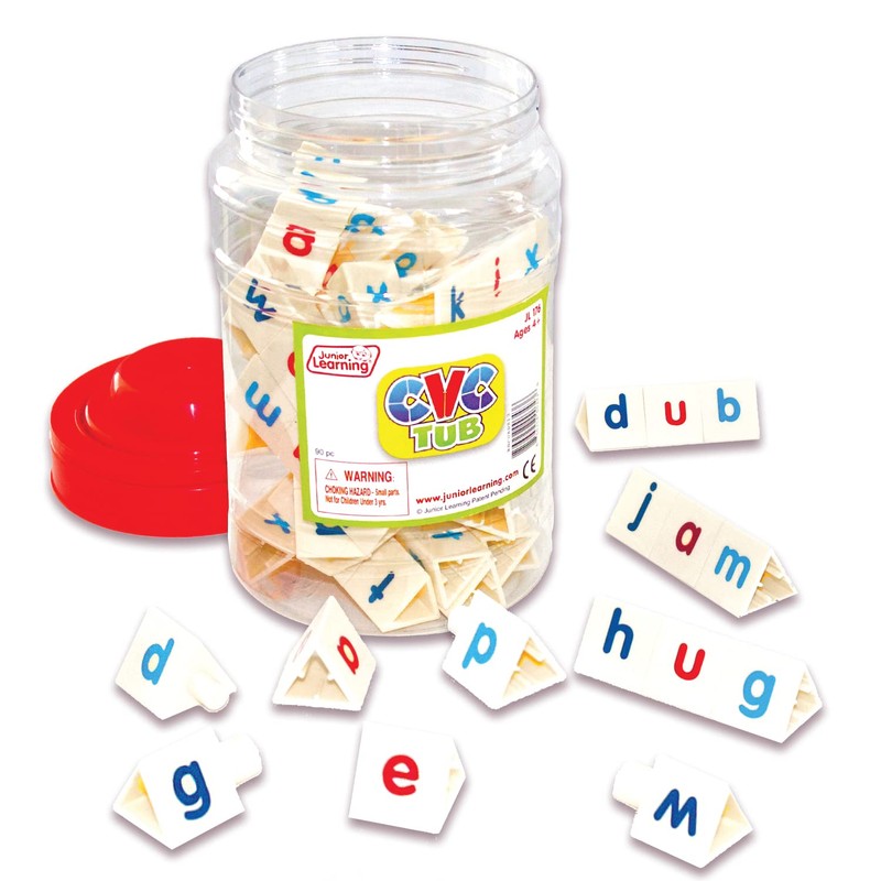Junior Learning CVC Tri-Blocks Tub, 90 Blocks, Ages 4-5, Phonemic