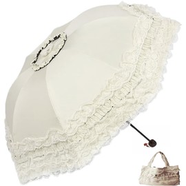 URAWESO Lace Sun Parasol Wedding Princess Umbrella UV Protection Lolita Accessories Cosplay Decoration (Flower Printed Lining)