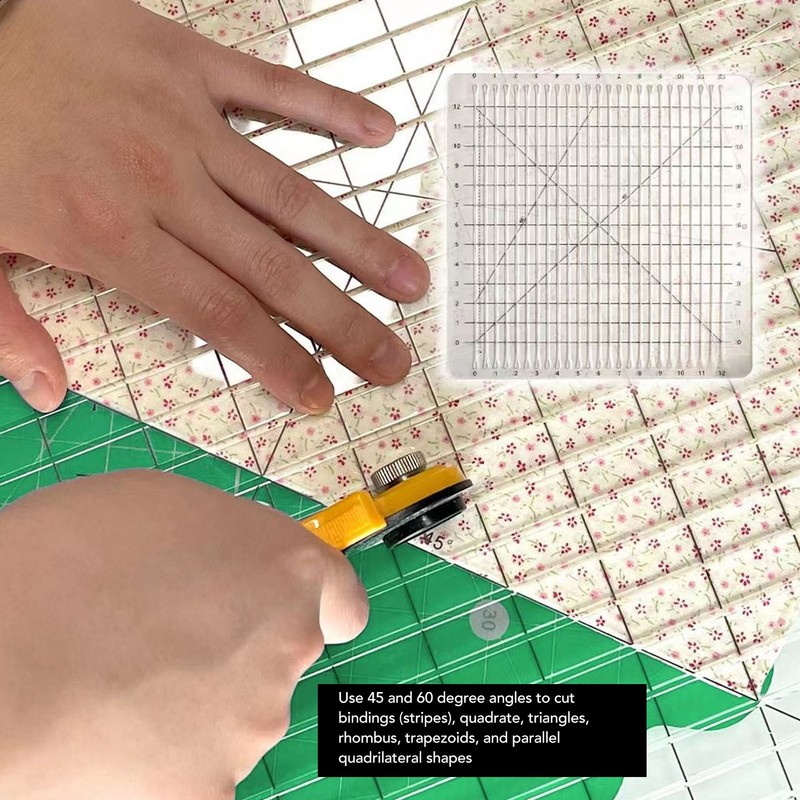 Quilting Ruler 12in Wide Transparent Acrylic Accurate Scale Black Grid