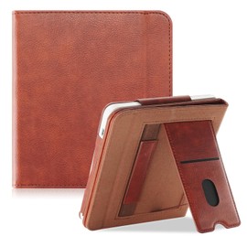 DINGGUAGUA Case Compatible with Tolino Vision Colour (2024)/Vision 6 (2021) & Kobo Libra Colour (2024)/Libra 2 (2021) 7 Inch E-Reader, Protective Case with Stand with Hand Strap, Brown