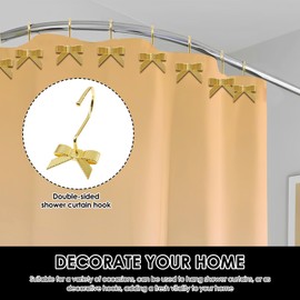 12pcs Gold Bow Shower Curtain Hooks Decorative Smooth Sliding Shower Curtain Rings Hangers Cute Gold Bow Bathroom Decor for Bathroom Nursery Art Decors Girl Room
