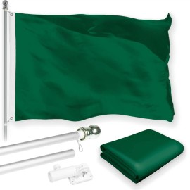 UD_G128 Combo Pack: 6 Feet Tangle Free Spinning Flagpole (Silver) Solid Dark Green Solid Dark Green Flag 3x5 ft Printed 150D Bra