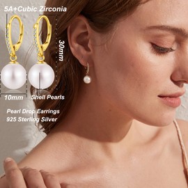 Miaofu Pearl Earrings 18K White Gold Plated 925 Sterling Silver Pearl Earrings Hypoallergenic Elegant Jewellery for Women Various Colours and Sizes, Sterling Silver, Pearl