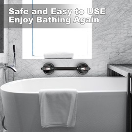 Daren Medical 15-Inch Shower Handle - Upgraded Grab Bar with Strong Suction Cups for Bathtub & Shower Safety, Ideal for Seniors, Elderly, Disabled - Black