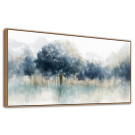 Framed Forest Canvas Wall Art - Indigo Blue Foggy Abstract Trees Pictures for Wall Decor Nature Canvas Painting Modern Printing Artwork for Living Room Bedroom Home Office Wall Decoration 20" x 40"